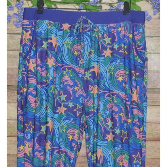 Pop Fit Cheek Boss Purple Joggers Pajama Pants Size XL Groovy Pattern Pockets - Picture 2 of 9